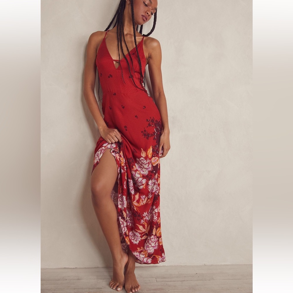 Free People Get To You Printed Maxi Slip Dress Size XS